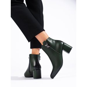 Stylové  kotníčkové boty zelené dámské na širokém podpatku