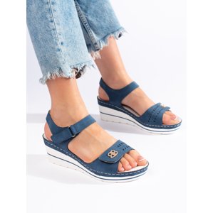 Luxusní modré  sandály dámské na klínku