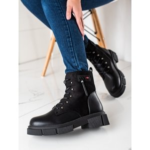 Módní dámské  kotníčkové boty černé na plochém podpatku