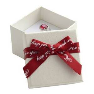 Šperky4U Dárková krabička na prsten/náušnice, bílá s červenou mašlí - KR0342-WR
