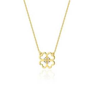 NUBIS® Diamantový náhrdelník čtyřlístek, žluté zlato a brilianty - C-008-YG