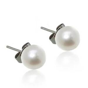 Šperky4U Ocelové náušnice perličky bílé, 8 mm - OPN1084